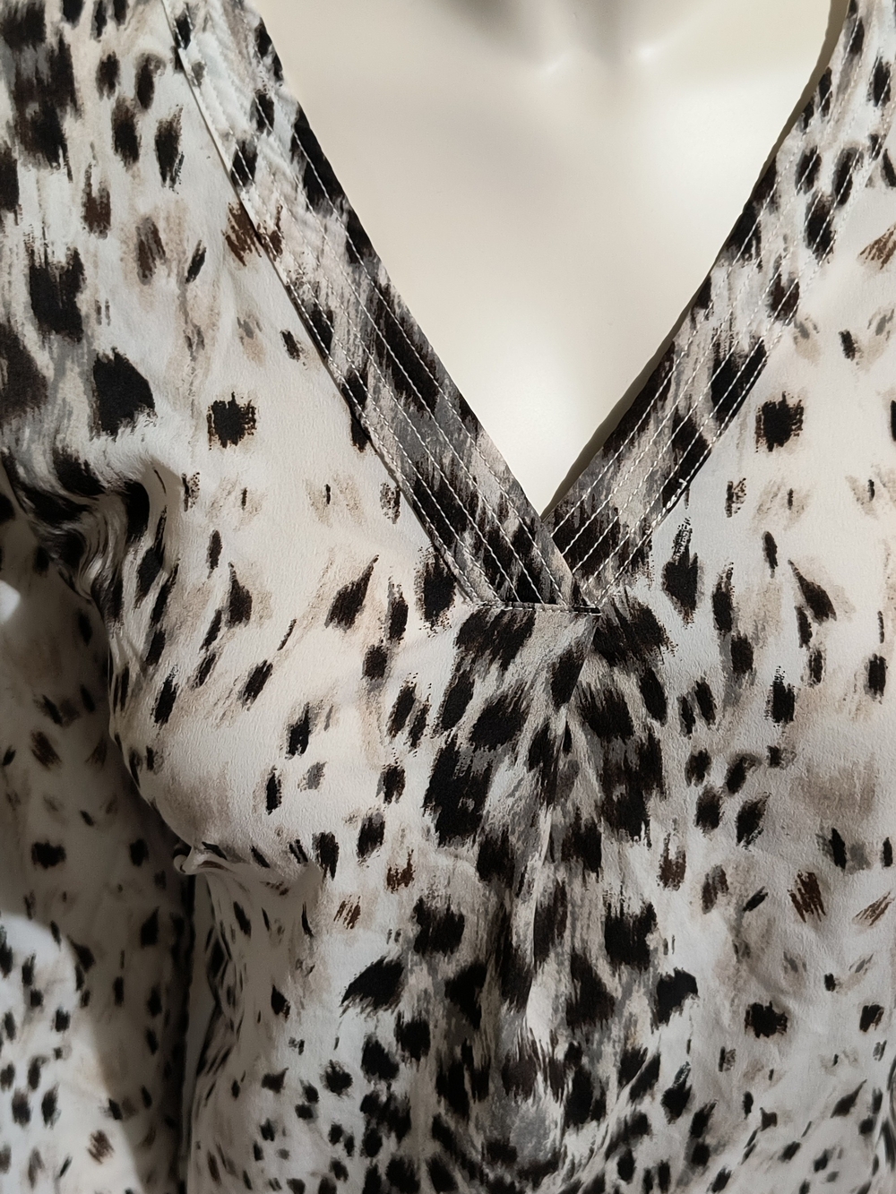 The Limited Cream and Black Animal Print V-Neck Blouse